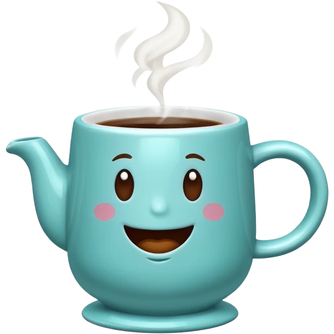 A large aqua coffee mug with coffee in it and steam emoji