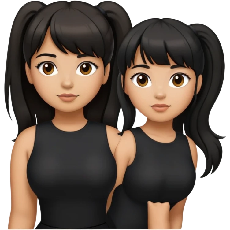 Latina girl with bangs black long hair in pony tail plus size black dress emoji