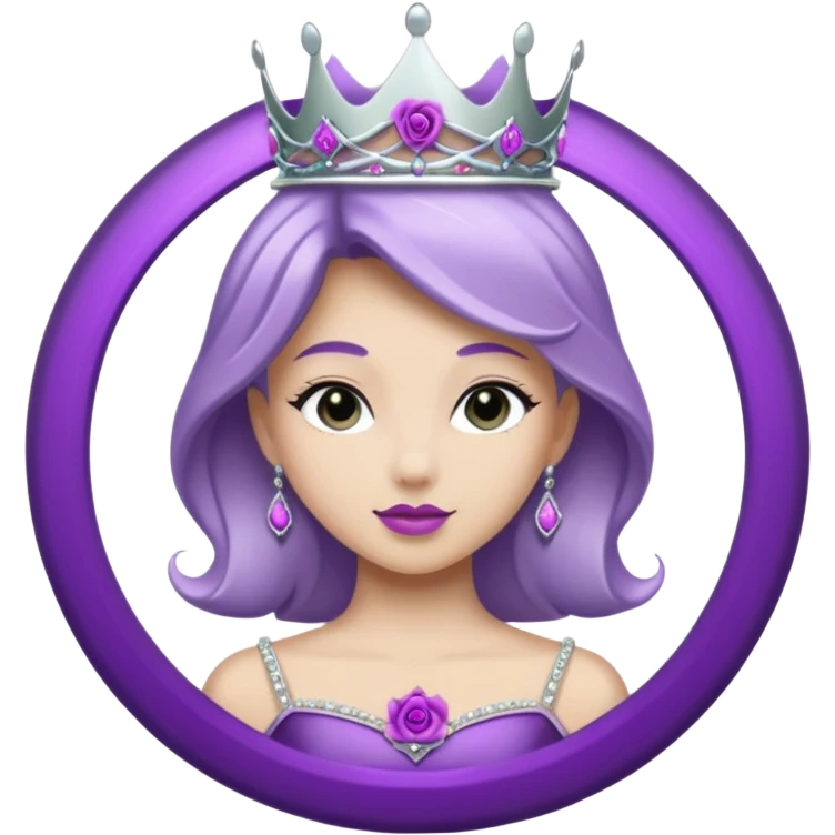 Purple rose flower, silver circle plaque, silver tiara emoji