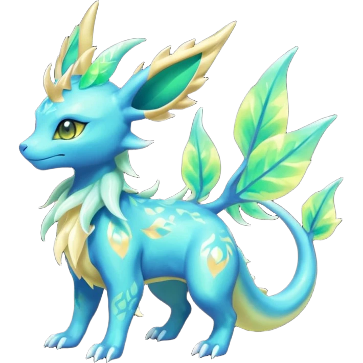 Shiny ethereal elemental Salandit-Leafeon-Vaporeon-hybrid-fusion (full body) emoji