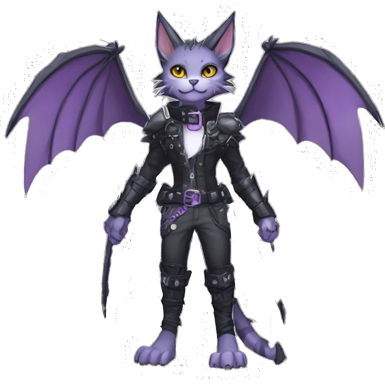 Anthro cool cute pretty black punk grey Purple ethereal fantasy nargacuga-bat-cat-Fakemon spiked collar harness full body emoji