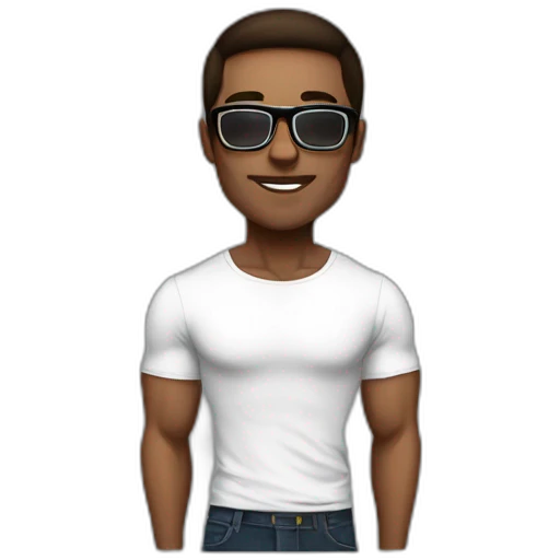 guy fashion bodybuilder glasses, developper straight hair dark short emoji