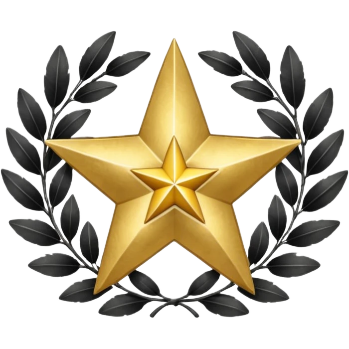 Gold double star with black laurel wreath emoji