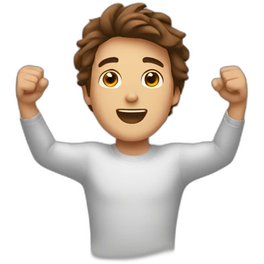 guy cheering with brown hair emoji