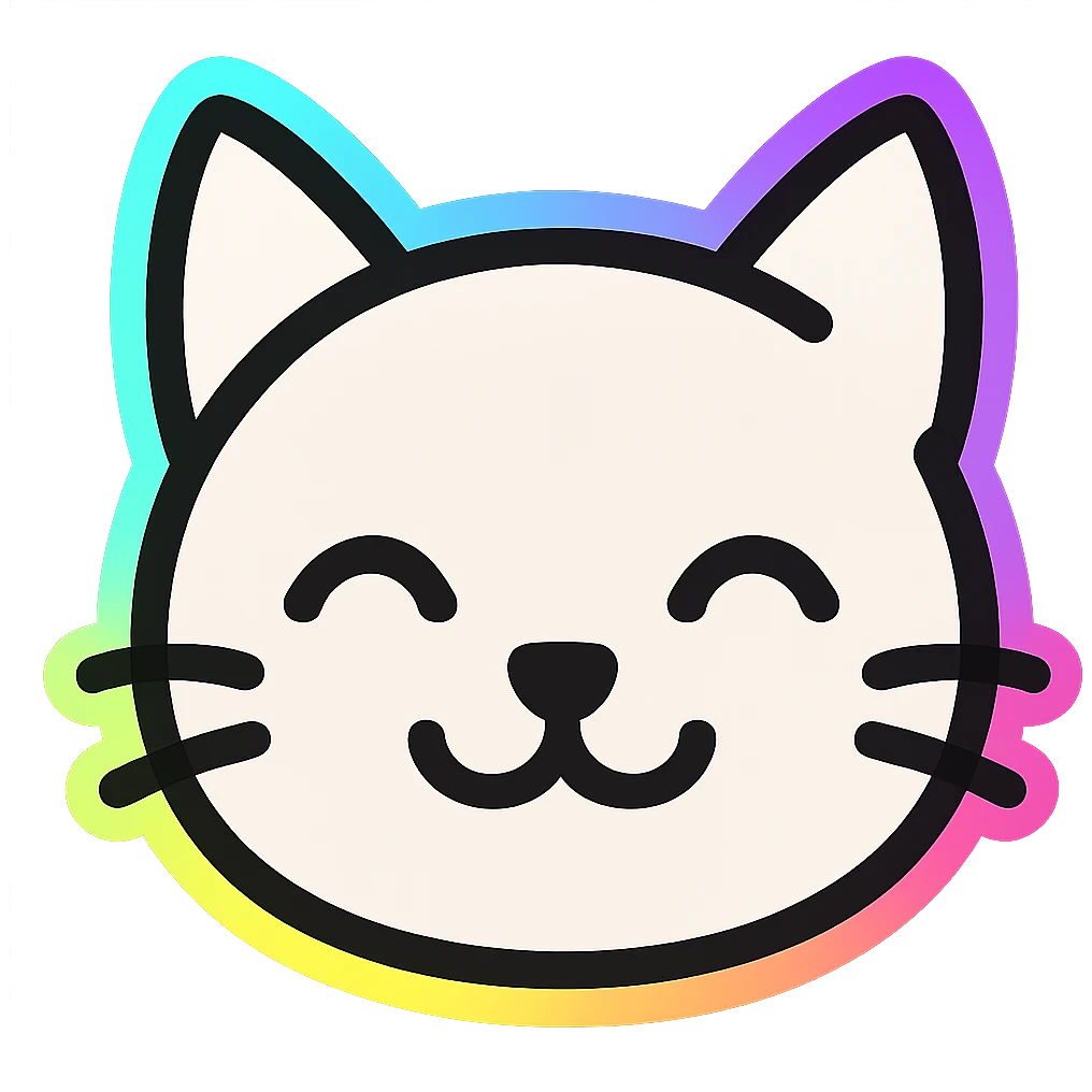 A cute cat face with neon outlines and pop art styling emoji