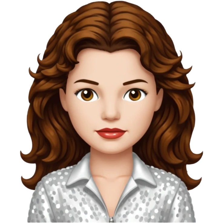Heather Langenkamp with long brown hair, with white sequin outfit emoji