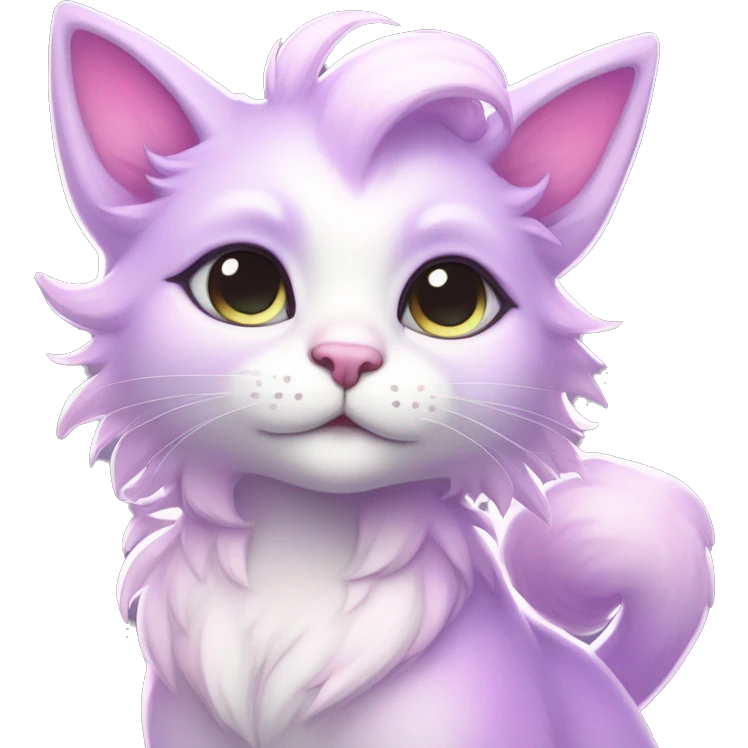 Kawaii colorful bright light pastel lilac-pink-white-gradient fantasy ethereal anthro feline fursona animal creature emoji