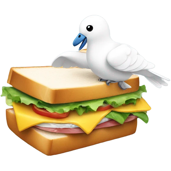 A sandwich with a bite out of it, being carried by a white dove. emoji