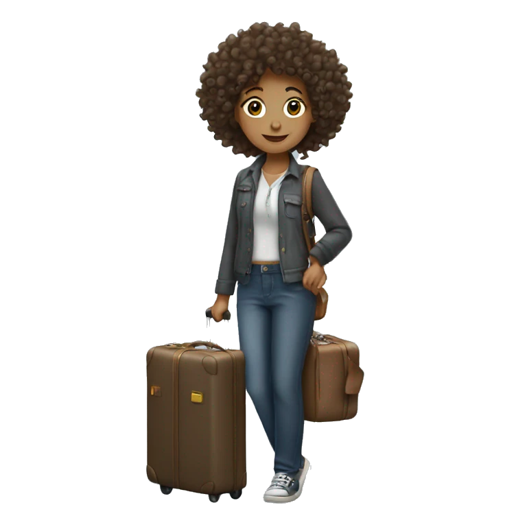 curly haired girl with suitcase emoji