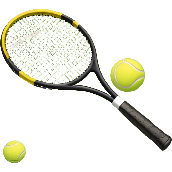 A tennis racket and ball on a grass or hardcourt surface, symbolizing the sport. The racket has a sleek design with tightly strung strings, while the bright tennis ball rests nearby, capturing the essence of precision, agility, and competition. emoji