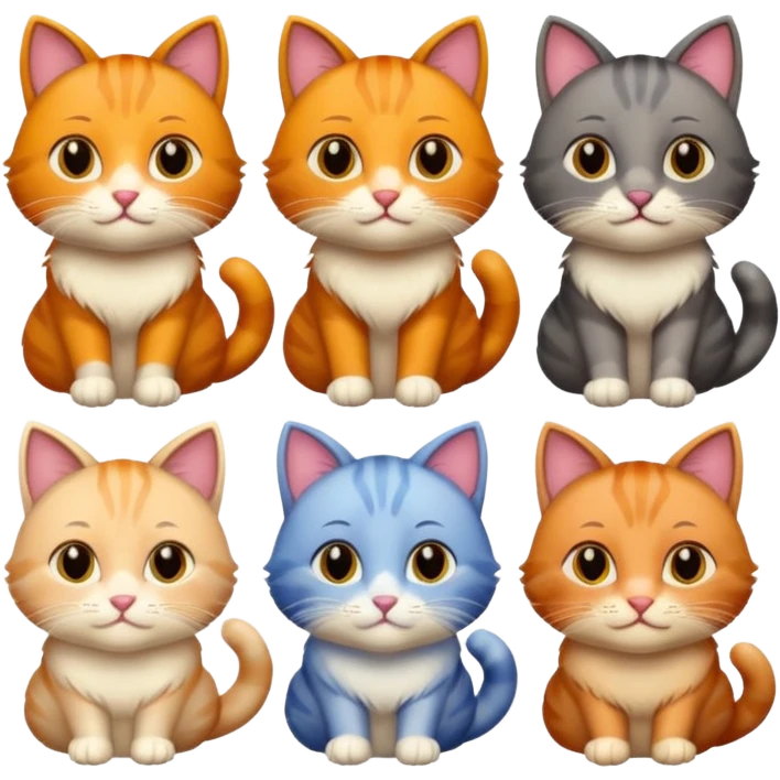 6 cats with different coloured coats emoji