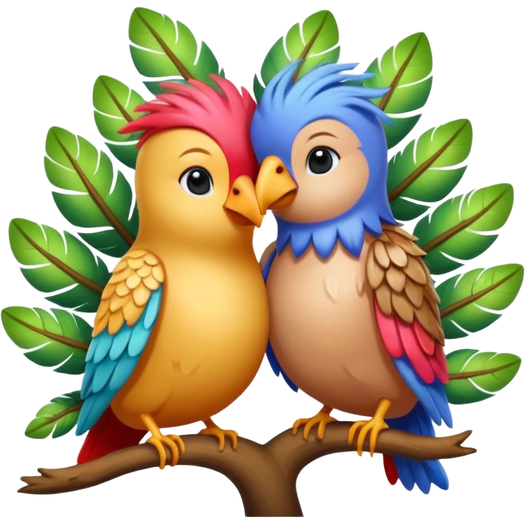 2 Birds heads on human bodies hugging in tree emoji