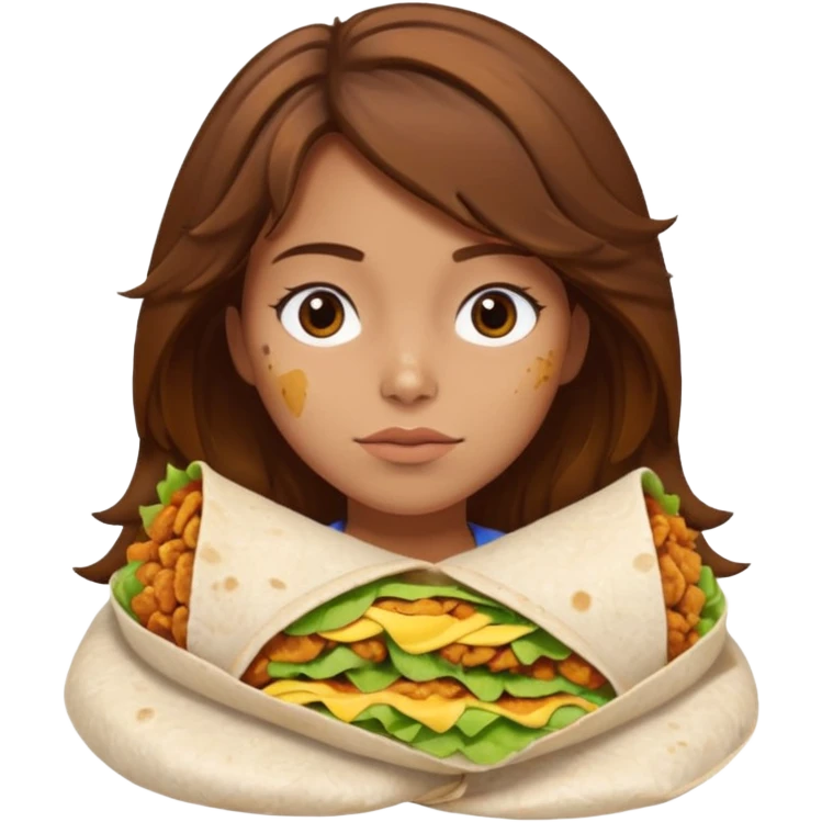 Girl with brown hair "resting chicken burrito face" emoji