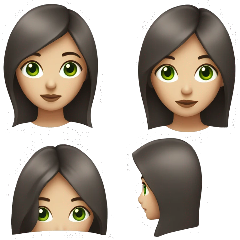 Lady with straight dark brown hair and deep green eyes emoji