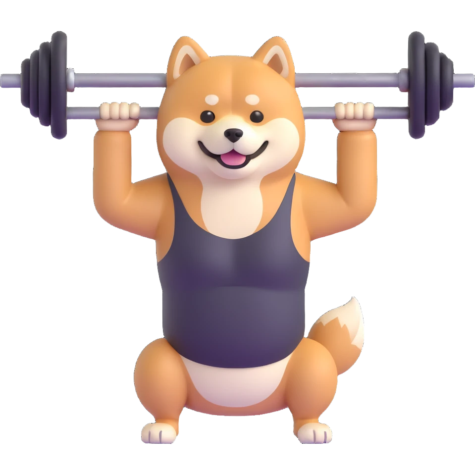 shiba inu at gym doing barebells emoji