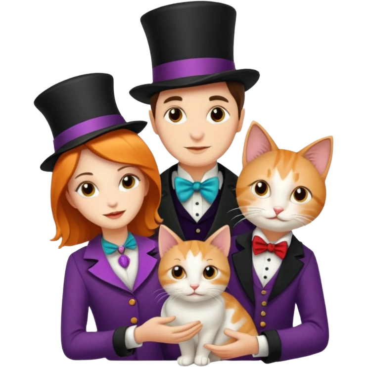 magician couple and their pet cat emoji