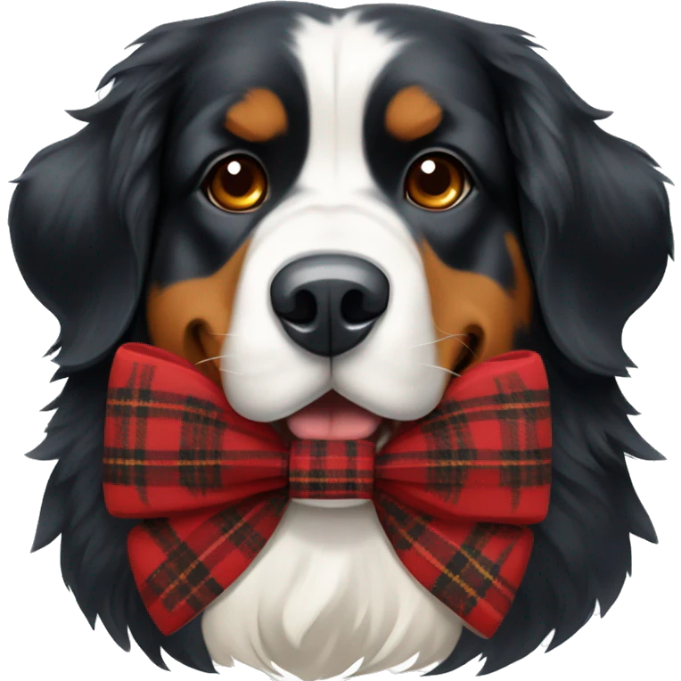 Bernese mountain dog with red plaid bow emoji
