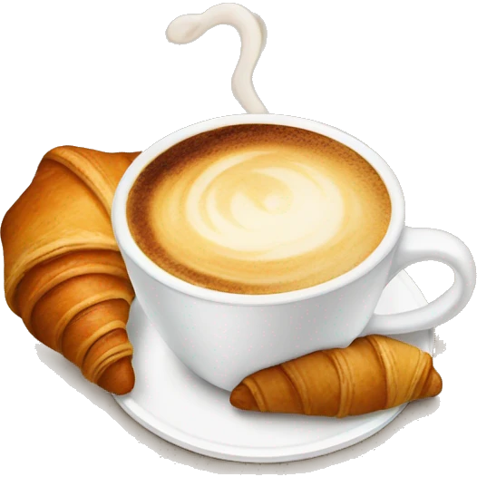 Disposable cup with cappuccino and croissant emoji