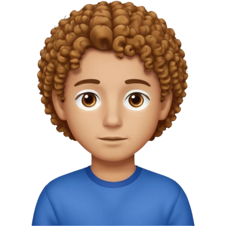 curly hair boy, bronzer skin, hair parted on the right side, brown eyes, blue clothes emoji