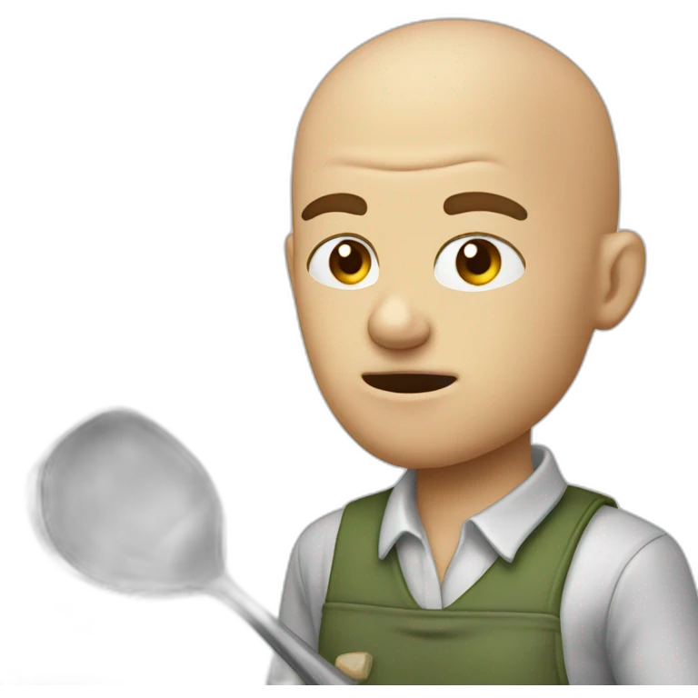 Canteen staff angry bald with ladle emoji