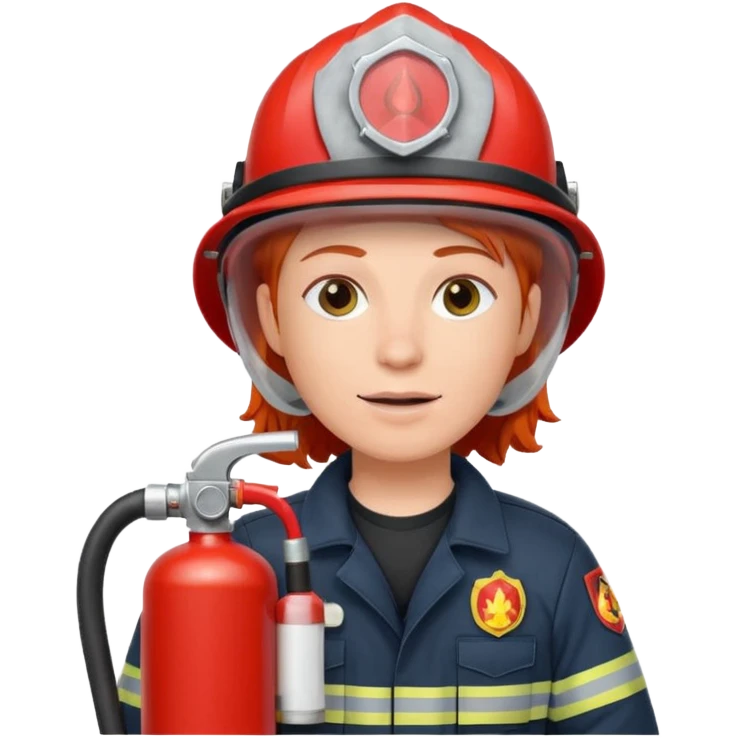 red haired Firefighter with respiratory protection with fire extinguisher emoji