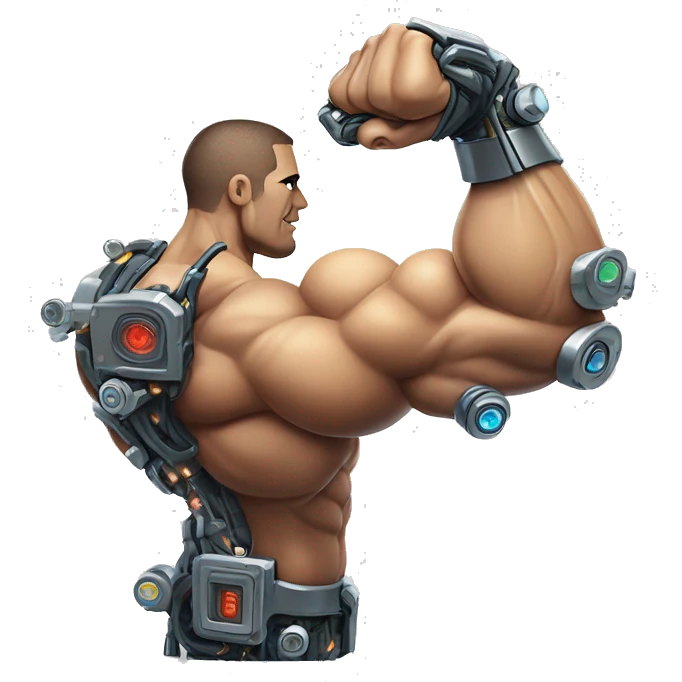 Flexing cyborg bicep and forearm with circuits and shocks emoji