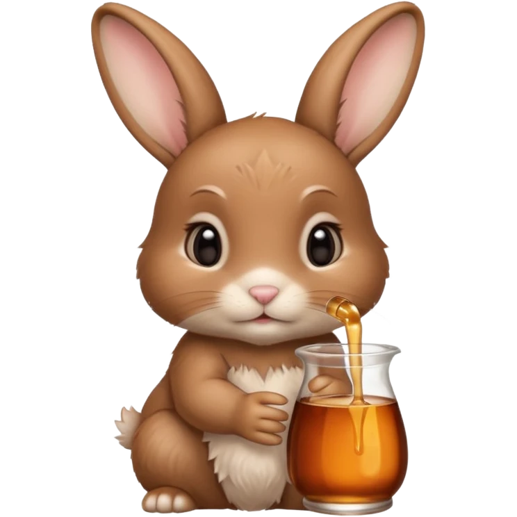 A brown 2 month old bunny named maple drinking maple syrup ￼ emoji