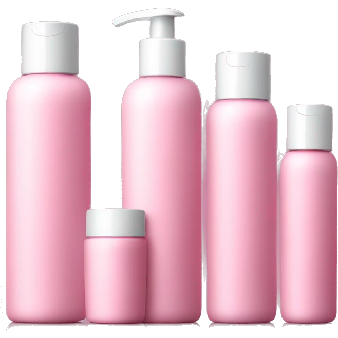 set of 4 pink skin care bottles of various heights emoji