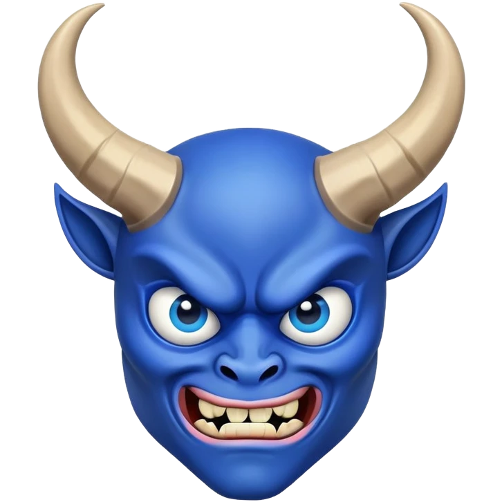 blue demon emoji face with big expressive eyes and curved horns emoji