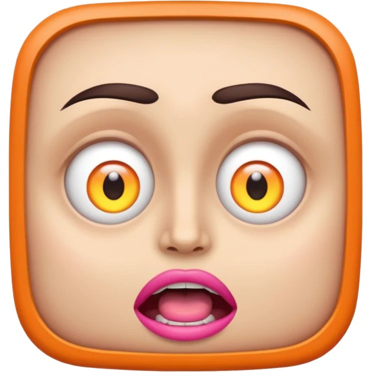 A wide-eyed face with glowing neon pupils and angular eyebrows, mouth open in a square shape emoji