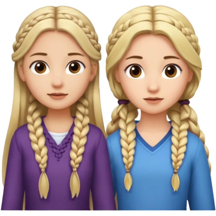 Girl long flowing blonde hair and  girl with DARK BROWN HAIR ONE BRAID on one side.   emoji
