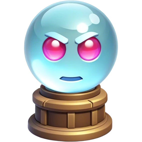 Clash of Clans aesthetic: Cinematic Playful 3D Isometric Crystal Ball Emoji, rendered in a 3D vector-style similar to standard emojis with minimal shading and bold, simplified shapes. A compact, distinct form with signature details, softly glowing with a fantasy RPG magic charm. Simplified yet unmistakably iconic, highly detailed and consistent, glowing with a soft radiance and high shine. Stylized with a touch of heroic grandeur and a soft glowing outline, capturing the essence of a beloved gaming relic with a friendly, playful manner! emoji