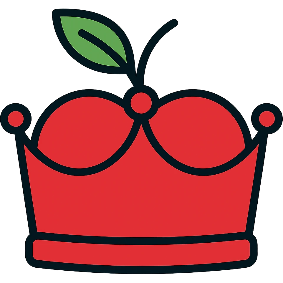 Make the golden apple-shaped crown more red, especially the apple and crown elements, keeping it elegant and regal, with no background. emoji