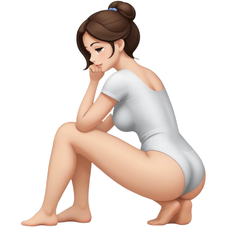 fullbody busty brunette buxom bending over and sitting on soles backview sfw emoji