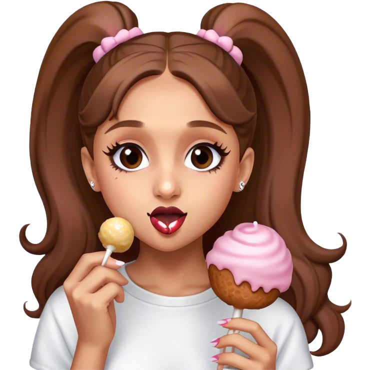 Ariana Grande eating a cake pop emoji