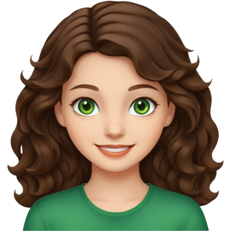 A girl brunette wavy hair green eyes emoji