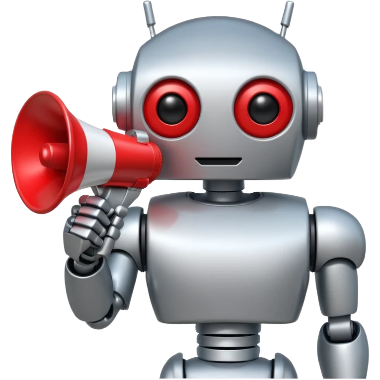robot held megaphone in held emoji