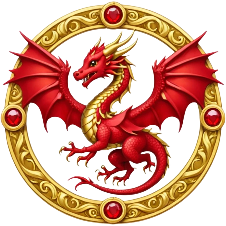 Golden Dragon with wings crest/brosch in a circle with red gems emoji
