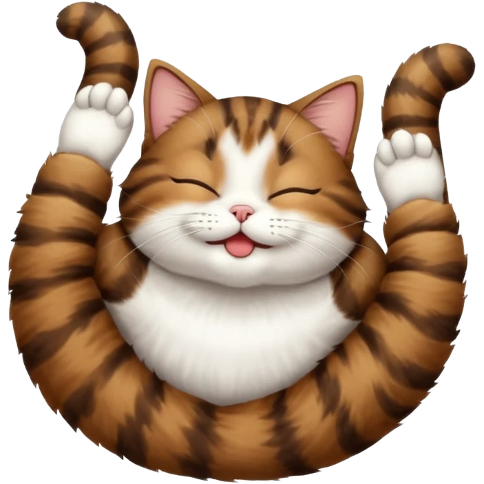 dark brown tabby and white cat in funny positions upside down with eyes closed emoji