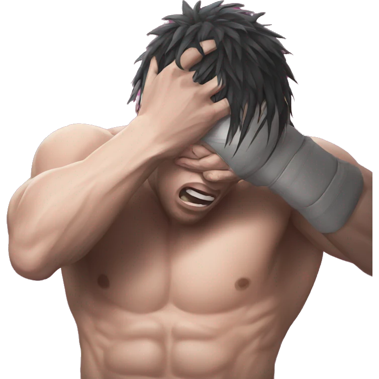 an mma fighter in pain covering his face emoji