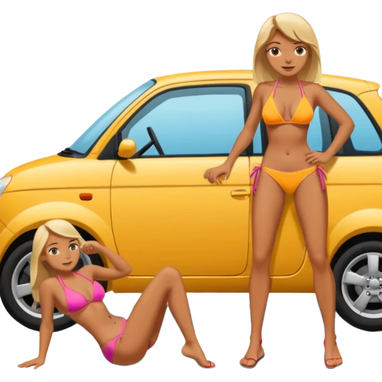 Girl in a bikini crushing a car under her foot emoji