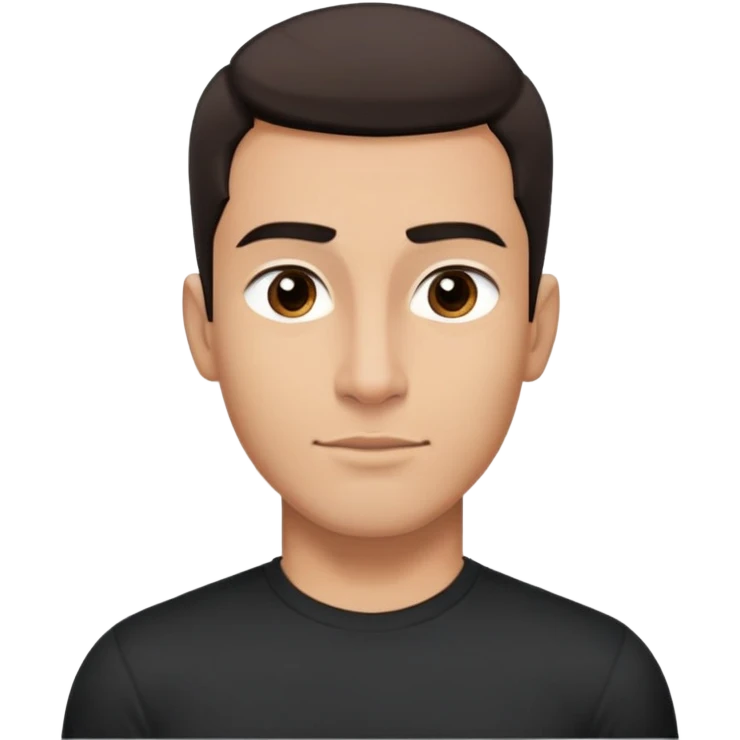 Attractive man in his 40s with youthful appearance, light brown skin, elongated face, defined jawline, medium dark eyes, arched eyebrows, straight nose, handsome friendly expression, short dark hair styled upward, athletic build, wearing a fitted black t-shirt emoji