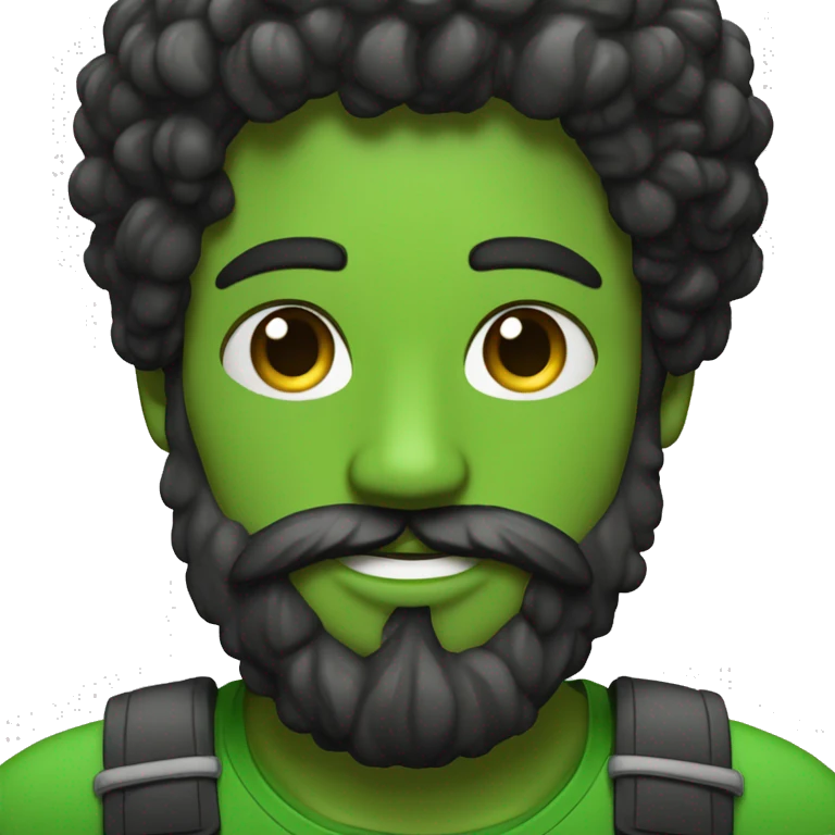 Homme cheuveu boucle et barbe noir  aux yeux vert avec une barbe qui fait un bisous avec un coeur emoji