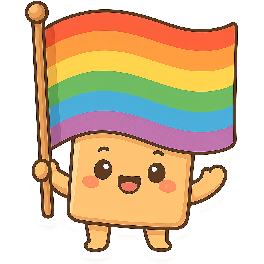 gay pride rainbow flag waving, chibi style, bright and cheerful colors emoji