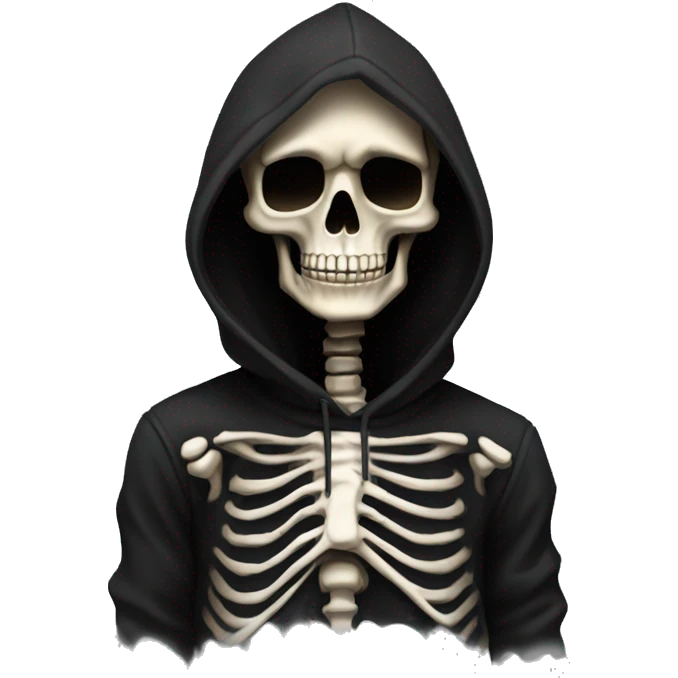 skeleton in a black hoodie and hes a tickster emoji