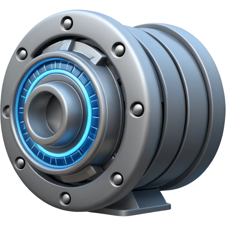 Powerful modern gray engine emoji, thick industrial metal body, rotating inner parts, glowing energy core. emoji