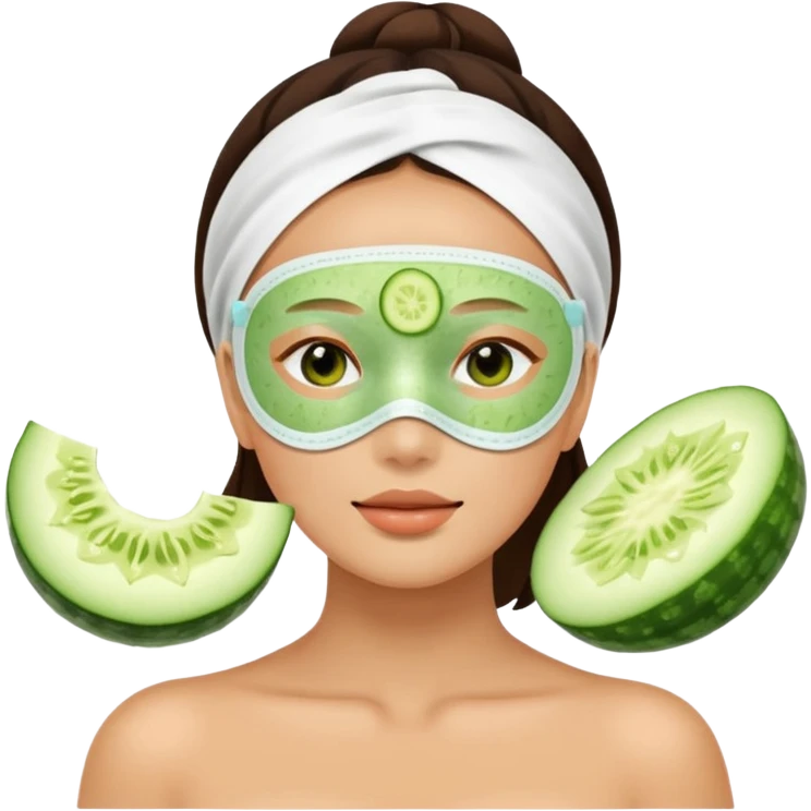 Lady with face mask spa  relaxing cucumber slices on eyes emoji