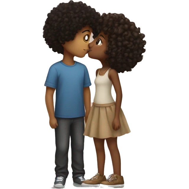 Black Curly hair boy kissing a brown short curly girl  emoji