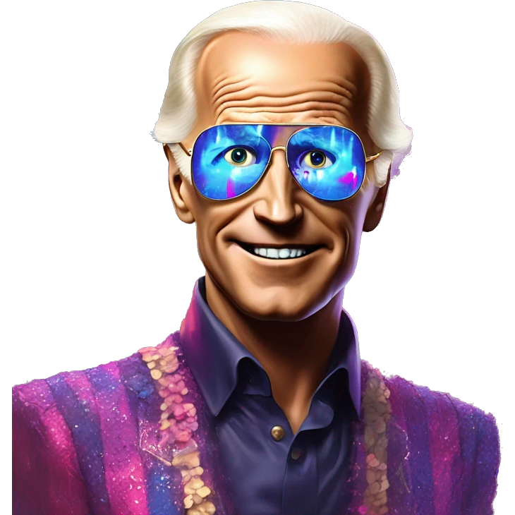 Synthwave Biden in Lordi style, oil paint, epic eyes, intricate lips, exquisite pose, beautiful, desirable, logical, Midsommar emoji