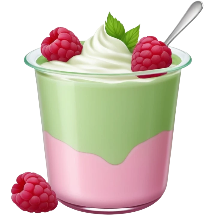 Fruits like yogurt, raspberries, probiotik, in 3d view, aesthetic! Show the green or pink colour emoji